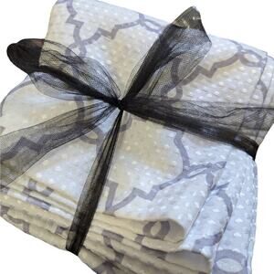 MON CHATEAU! SHIMMERY DOT TEXTURED WHITE, GRAY PATTERNED SHOWER CURTAIN, FABRIC!